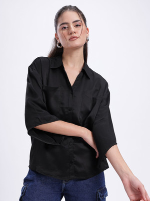Glitchez Women Solid Casual Black Shirt