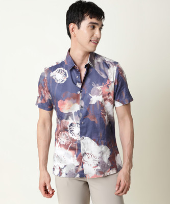 RARE RABBIT Men Printed Casual Blue, Brown, White Shirt