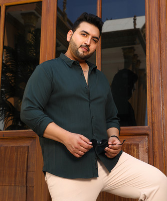Instafab Plus Men Solid Casual Green Shirt