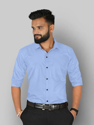 HOC Men Solid Formal Light Blue Shirt