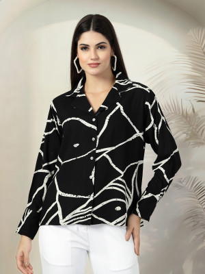 PLUSS Women Printed Casual Black Shirt