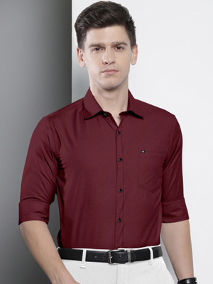 tsfahion Men Solid Casual Maroon Shirt