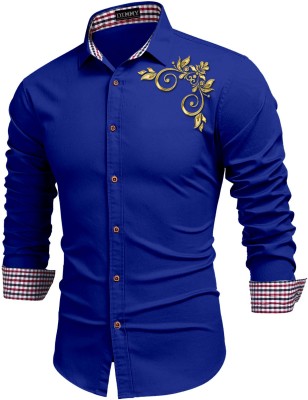 DIMMY Men Solid Casual Dark Blue Shirt