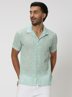 MUFTI Men Printed Casual White, Light Green Shirt