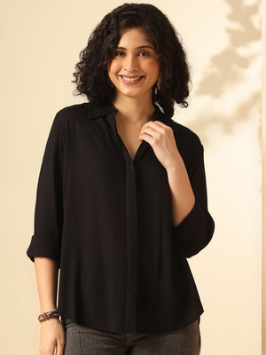 ANOUK Women Solid Casual Black Shirt