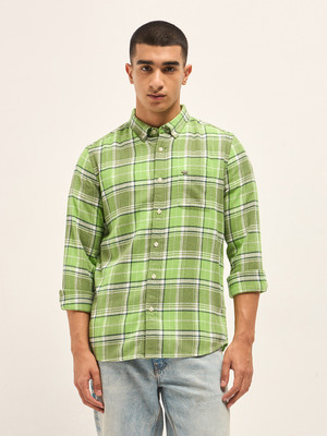 THE BEAR HOUSE Men Checkered Casual Green Shirt