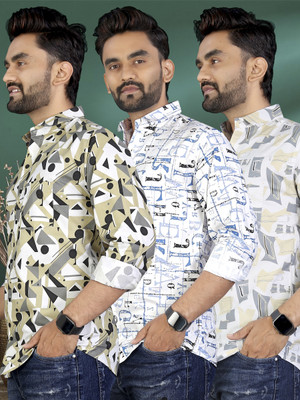 ADWYN PETER Men Printed Casual Multicolor Shirt(Pack of 3)
