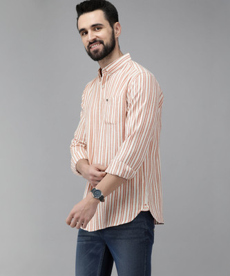 THE BEAR HOUSE Men Striped Casual Pink, White Shirt