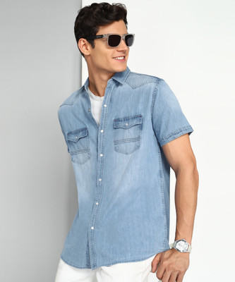 KUONS AVENUE Men Solid Casual Blue Shirt