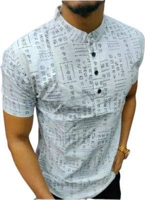 isuelfeb Men Printed Casual Light Blue, Grey Shirt