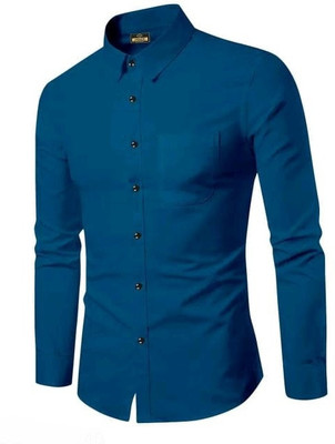 MUMIN Men Solid Casual Blue Shirt