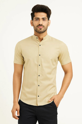 COTTONCHHAP Men Solid Formal Beige Shirt