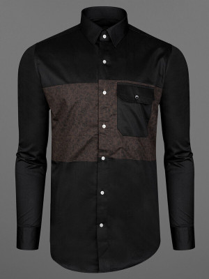 french crown Men Printed Casual Black Shirt