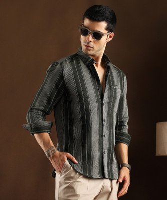 CAMPUS SUTRA Men Striped Casual Green Shirt