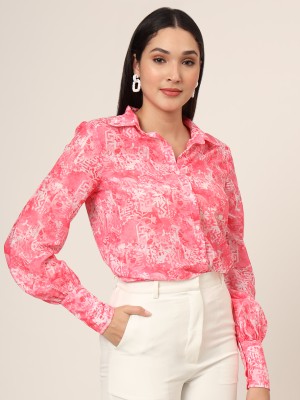 AMSWAN Women Printed Casual Pink Shirt