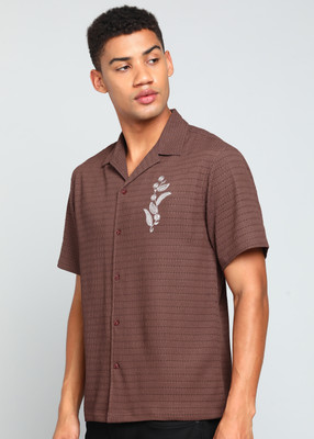 INDICLUB Men Self Design Casual Orange Shirt