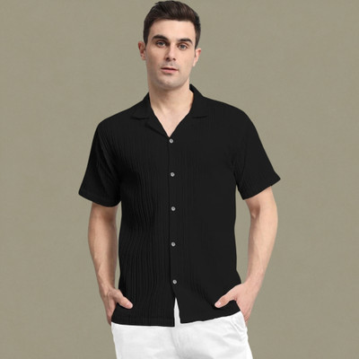 A Vebnor Men Self Design Casual Black Shirt