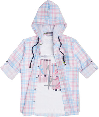 CAVIO Boys Checkered Casual Pink Shirt