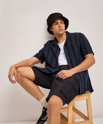 THE BEAR HOUSE Men Striped Casual Blue Shirt