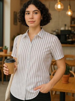 English Navy Women Striped Casual White, Black Shirt