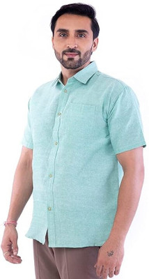DESHBANDHU KHADI Men Solid Formal Green Shirt