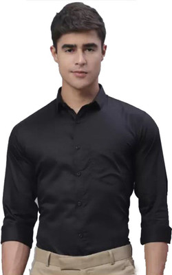 FAVNIC Men Solid Casual Black Shirt