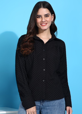 FUNDAY FASHION Women Self Design Casual Black Shirt