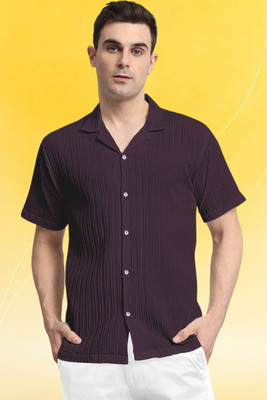 A Dearise Trend Men Striped, Self Design, Solid Casual Purple Shirt