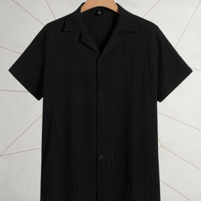 A DEEMOON Men Self Design Formal Gold Shirt