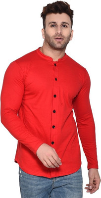 GEUM Men Solid Casual Red Shirt