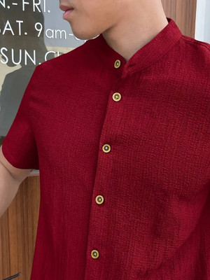 sti Men Self Design Casual Red Shirt