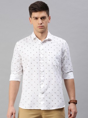 Classic Polo Men Printed Casual Beige, White Shirt