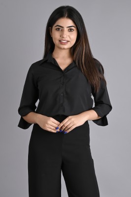 The Trending Company Women Solid Casual Black Shirt