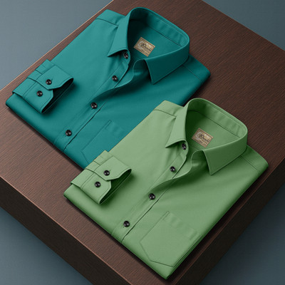 Khushi Creation Men Solid Casual Dark Green Shirt(Pack of 2)