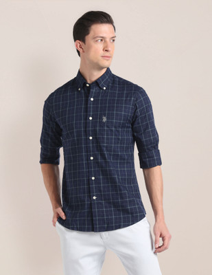 U.S. POLO ASSN. Men Checkered Casual Blue Shirt