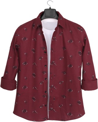 Timyka Men Printed Casual Maroon, Black, White Shirt