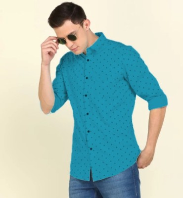 Indi Hemp Men Printed Casual Light Blue Shirt