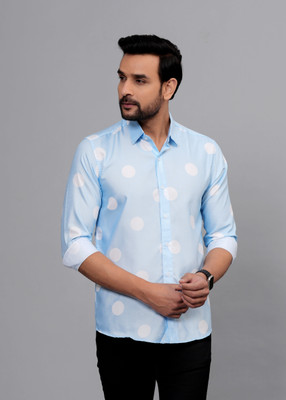 Cosito Men Printed Casual Light Blue, White Shirt