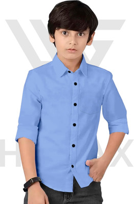 NEW BHUMI COTTON HUB Boys Solid Casual Blue Shirt