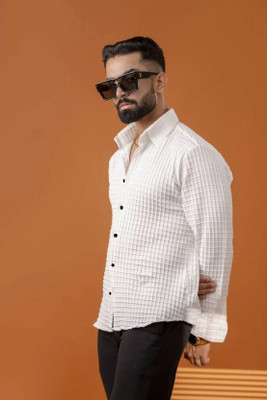 Marmic Fab Men Polka Print Casual White Shirt