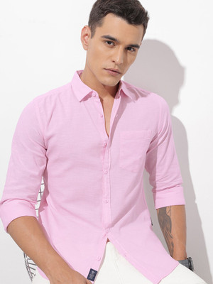 Roadster Men Solid Casual Pink Shirt
