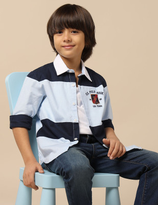 U.S. POLO ASSN. Boys Color Block Casual Blue Shirt