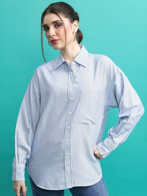 PP PRODUCTIONS Women Striped Casual Blue, White Shirt