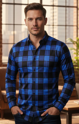 ratric exim Men Checkered Casual Blue Shirt