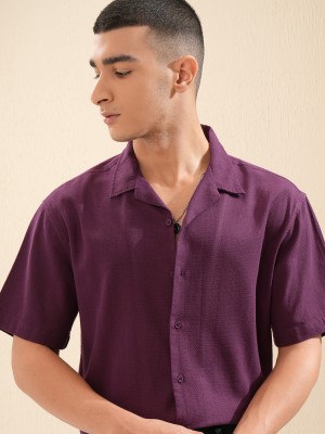 HIGHLANDER Men Self Design Casual Purple Shirt