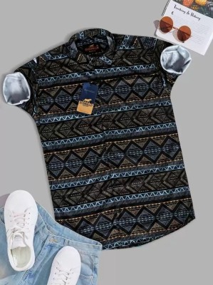 ZONANZA Men Printed Casual Light Blue, Brown, Black Shirt