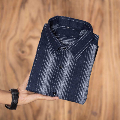 Pribha Fashion Men Striped Formal Blue Shirt