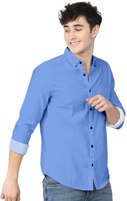 LYZOO FASHION Men Solid Casual Light Blue Shirt