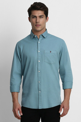 Louis Philippe Jeans Men Solid Casual Blue Shirt