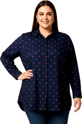 stylemyth Women Printed Casual Dark Blue Shirt